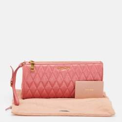 Miu Miu Pink Matelasse Leather Top Zip Clutch