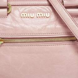Pre Owned Miu Miu Pink Vitello Shine Leather Bauletto Satchel