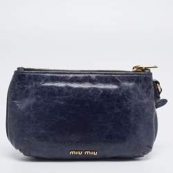 Pre Owned حقيبة كلتش للمعصم ميو ميو جلد أزرق كحلي بفيونكة