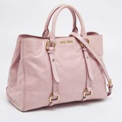 Pre Owned Miu Miu Pink Vitello Shine Leather Tote