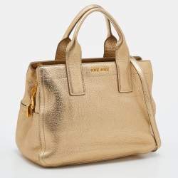 Miu Miu Metallic Gold Vitello Caribu Leather Satchel