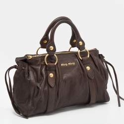 Pre Owned Miu Miu Dark Brown Vitello Lux Leather Bow Tote