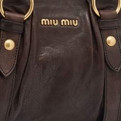 Pre Owned Miu Miu Dark Brown Vitello Lux Leather Bow Tote