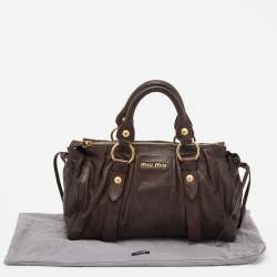 Pre Owned Miu Miu Dark Brown Vitello Lux Leather Bow Tote