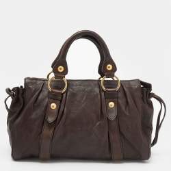 Pre Owned Miu Miu Dark Brown Vitello Lux Leather Bow Tote