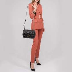 Pre Owned Miu Miu Black Matelasse Leather Pushlock Flap Chain Shoulder Bag