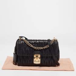 Pre Owned Miu Miu Black Matelasse Leather Pushlock Flap Chain Shoulder Bag