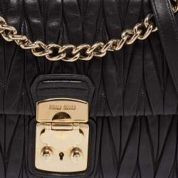 Pre Owned Miu Miu Black Matelasse Leather Pushlock Flap Chain Shoulder Bag
