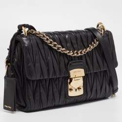 Pre Owned Miu Miu Black Matelasse Leather Pushlock Flap Chain Shoulder Bag