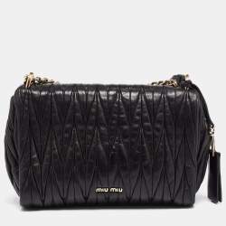 Pre Owned Miu Miu Black Matelasse Leather Pushlock Flap Chain Shoulder Bag