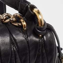Pre Owned Miu Miu Black Matelasse Leather Pushlock Flap Chain Shoulder Bag