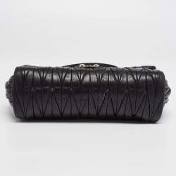 Pre Owned Miu Miu Black Matelasse Leather Pushlock Flap Chain Shoulder Bag