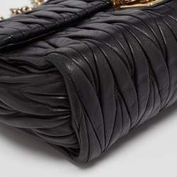 Pre Owned Miu Miu Black Matelasse Leather Pushlock Flap Chain Shoulder Bag