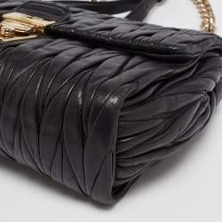 Pre Owned Miu Miu Black Matelasse Leather Pushlock Flap Chain Shoulder Bag