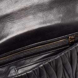 Pre Owned Miu Miu Black Matelasse Leather Pushlock Flap Chain Shoulder Bag