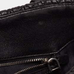 Pre Owned Miu Miu Black Matelasse Leather Swarovski Crystal Convertible Tote