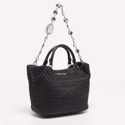 Pre Owned Miu Miu Black Matelasse Leather Swarovski Crystal Convertible Tote