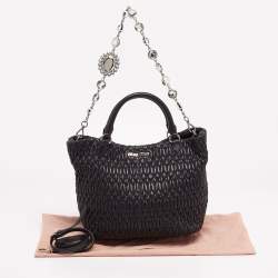 Pre Owned Miu Miu Black Matelasse Leather Swarovski Crystal Convertible Tote