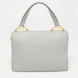 Pre Owned Miu Miu Grey/Off White Leather Madras Top Handle Bag