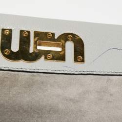 Pre Owned Miu Miu Grey/Off White Leather Madras Top Handle Bag