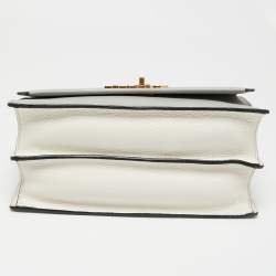 Pre Owned Miu Miu Grey/Off White Leather Madras Top Handle Bag