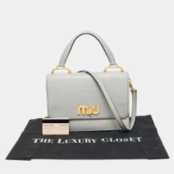 Pre Owned Miu Miu Grey/Off White Leather Madras Top Handle Bag