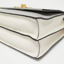 Pre Owned Miu Miu Grey/Off White Leather Madras Top Handle Bag