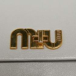 Pre Owned Miu Miu Grey/Off White Leather Madras Top Handle Bag