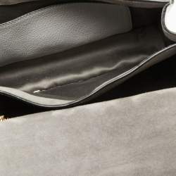 Pre Owned Miu Miu Grey/Off White Leather Madras Top Handle Bag