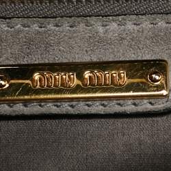 Pre Owned Miu Miu Grey/Off White Leather Madras Top Handle Bag