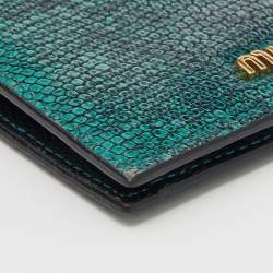 Miu Miu Green/Black Lizard Leather Compact Wallet
