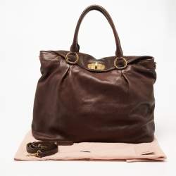 Pre Owned Miu Miu Dark Brown Leather Turnlock Flap Tote