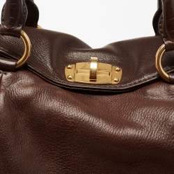 Pre Owned Miu Miu Dark Brown Leather Turnlock Flap Tote