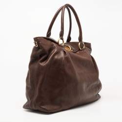 Pre Owned Miu Miu Dark Brown Leather Turnlock Flap Tote