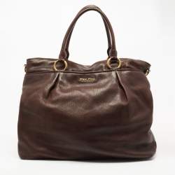 Pre Owned Miu Miu Dark Brown Leather Turnlock Flap Tote