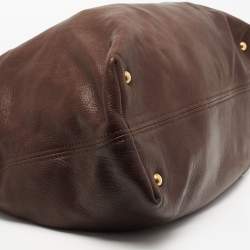 Pre Owned Miu Miu Dark Brown Leather Turnlock Flap Tote