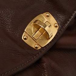 Pre Owned Miu Miu Dark Brown Leather Turnlock Flap Tote