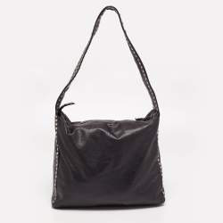 Pre Owned Miu Miu Black Leather Studded Hobo