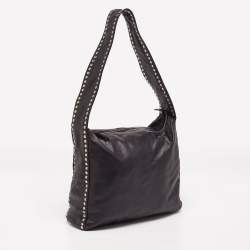 Pre Owned Miu Miu Black Leather Studded Hobo