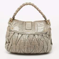 Pre Owned Miu Miu Beige Matelasse Glossy Leather Coffer Bag