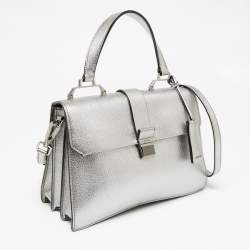 مملوكة مسبقًا Miu Miu Metallic Silver Madras Leather Top Handle Bag