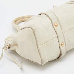 Miu Miu Cream Vitello Lux Leather Gathered Tote