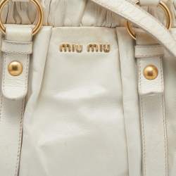 Miu Miu Cream Vitello Lux Leather Gathered Tote