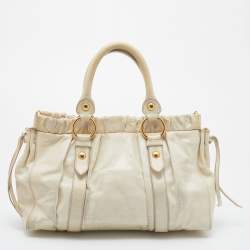 Miu Miu Cream Vitello Lux Leather Gathered Tote
