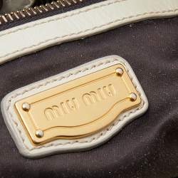Miu Miu Cream Vitello Lux Leather Gathered Tote