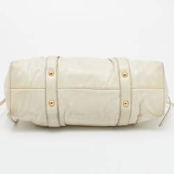 Miu Miu Cream Vitello Lux Leather Gathered Tote