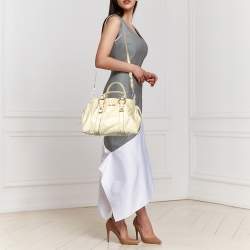 Miu Miu Cream Vitello Lux Leather Gathered Tote