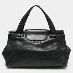 Miu Miu Black Leather Turnlock Flap Tote