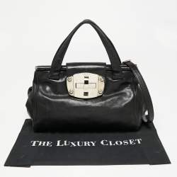 Miu Miu Black Leather Turnlock Flap Tote