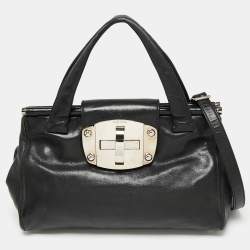Miu Miu Black Leather Turnlock Flap Tote